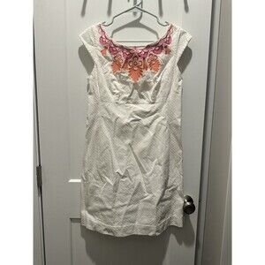 Lilly Pulitzer Dress White Quilt Embroidered Detail Dainty Shift Dress Small 6